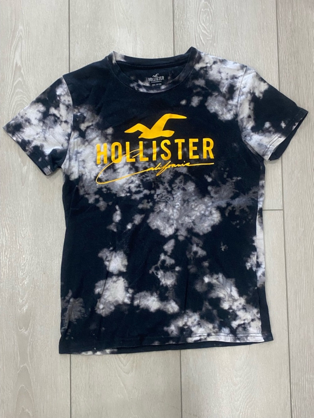 Hollister Black & White Tie-Dye Tee with Yellow Logo
